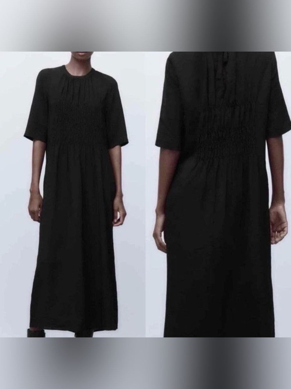 Zara Black Smocked Maxi Dress - Women small
